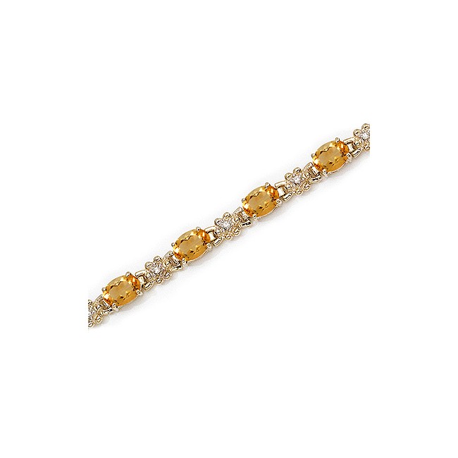 14K Yellow Gold Oval Citrine and Diamond Bracelet