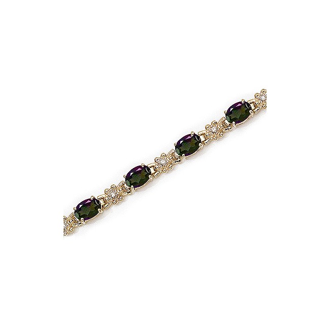 14K Yellow Gold Oval Mystic Topaz and Diamond Bracelet