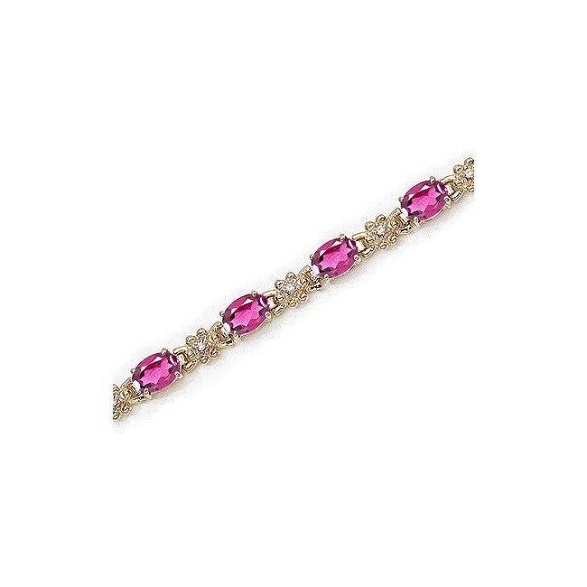 14K Yellow Gold Oval Pink Topaz and Diamond Bracelet