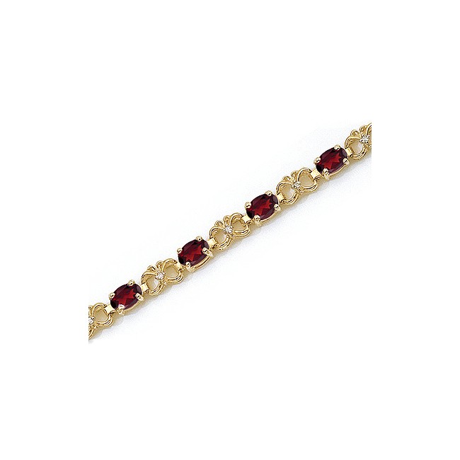 14K Yellow Gold Oval Garnet and Diamond Bracelet