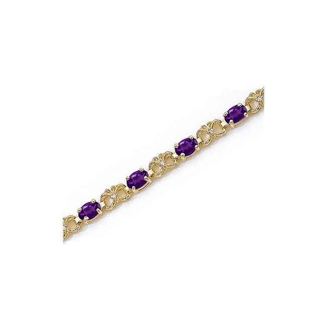 14K Yellow Gold Oval Amethyst and Diamond Bracelet