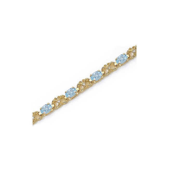 14K Yellow Gold Oval Aquamarine and Diamond Bracelet