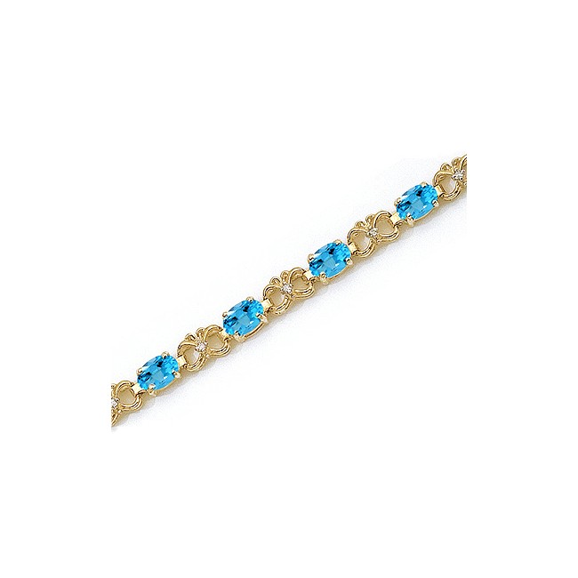 14K Yellow Gold Oval Blue Topaz and Diamond Bracelet