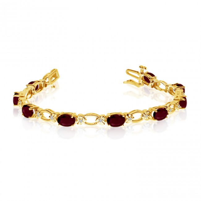 14K Yellow Gold Oval Garnet and Diamond Bracelet