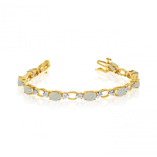 14K Yellow Gold Oval Opal and Diamond Bracelet