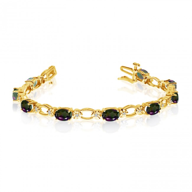 14K Yellow Gold Oval Mystic Topaz and Diamond Bracelet