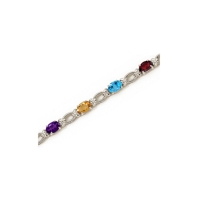 14K White Gold Oval Multi and Diamond Bracelet