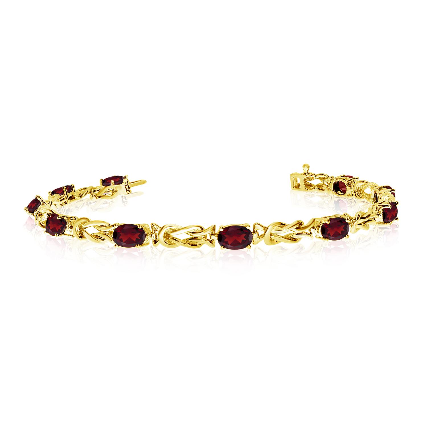 14K Yellow Gold Oval Garnet Bracelet