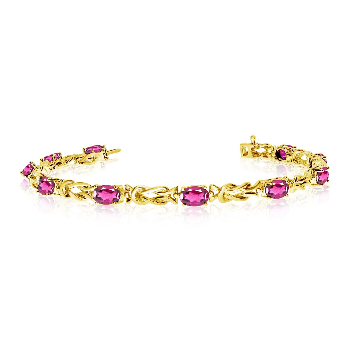 14K Yellow Gold Oval Pink Topaz Bracelet