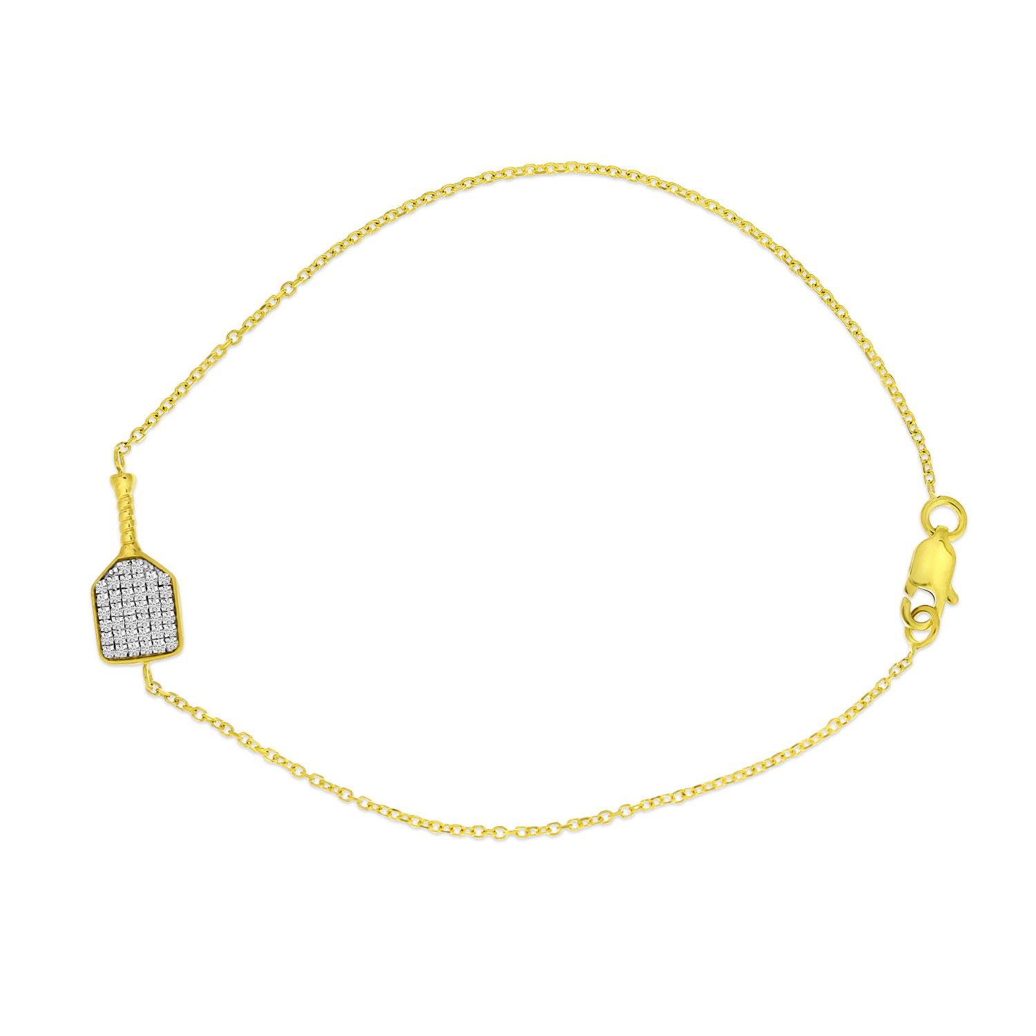 14K Yellow Gold Pave Diamond Pickleball Racket Bracelet