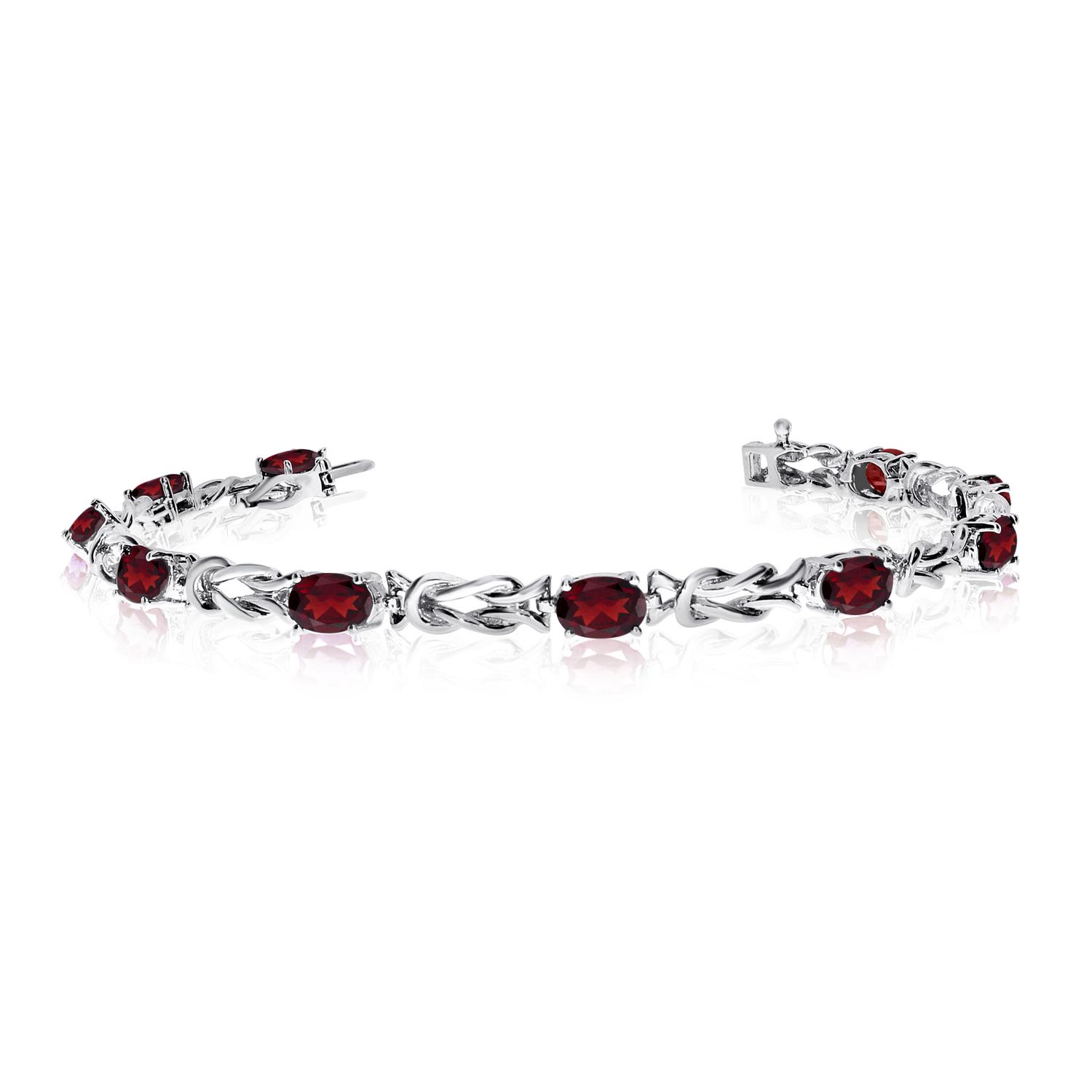 14K White Gold Oval Garnet Bracelet