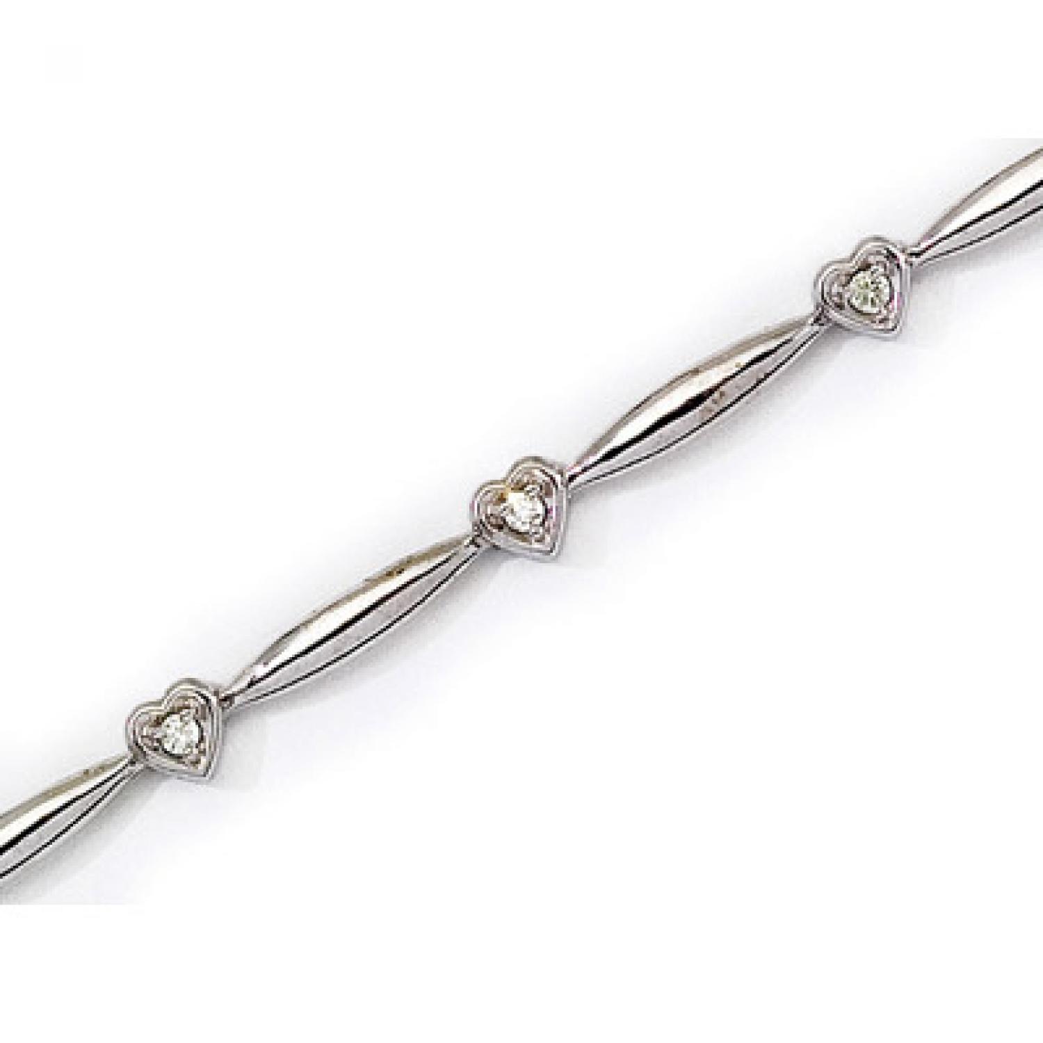 14K White Gold Diamond Heart Bracelet