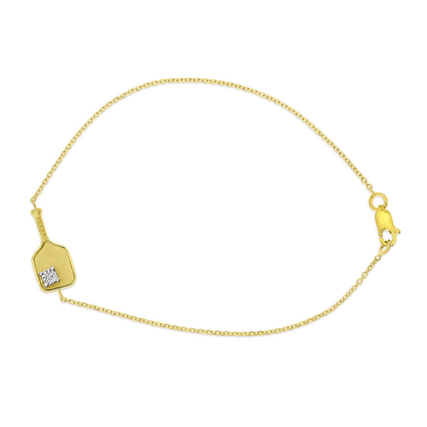 14K Yellow Gold Brushed Diamond Pickle Ball Bracelet