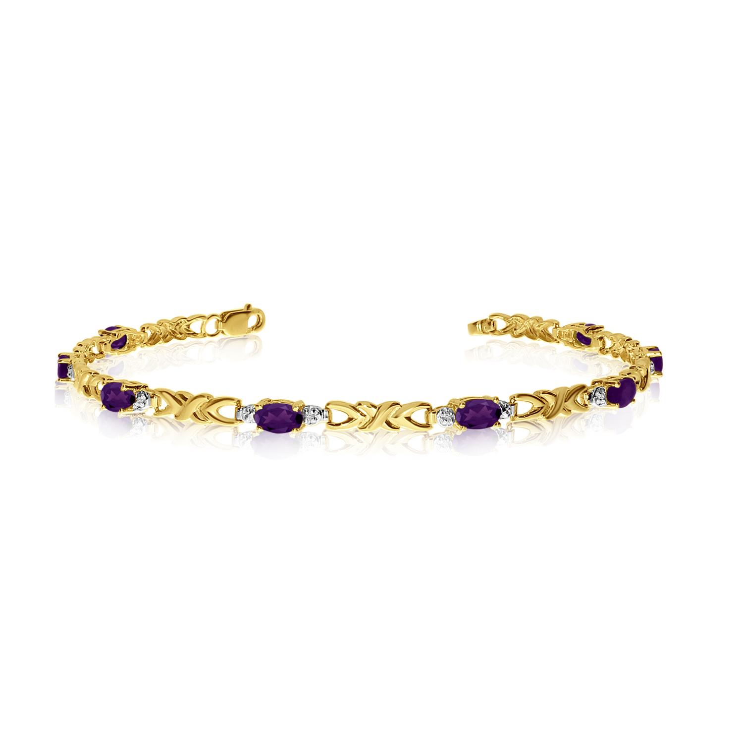 14K Yellow Gold Oval Amethyst and Diamond Bracelet