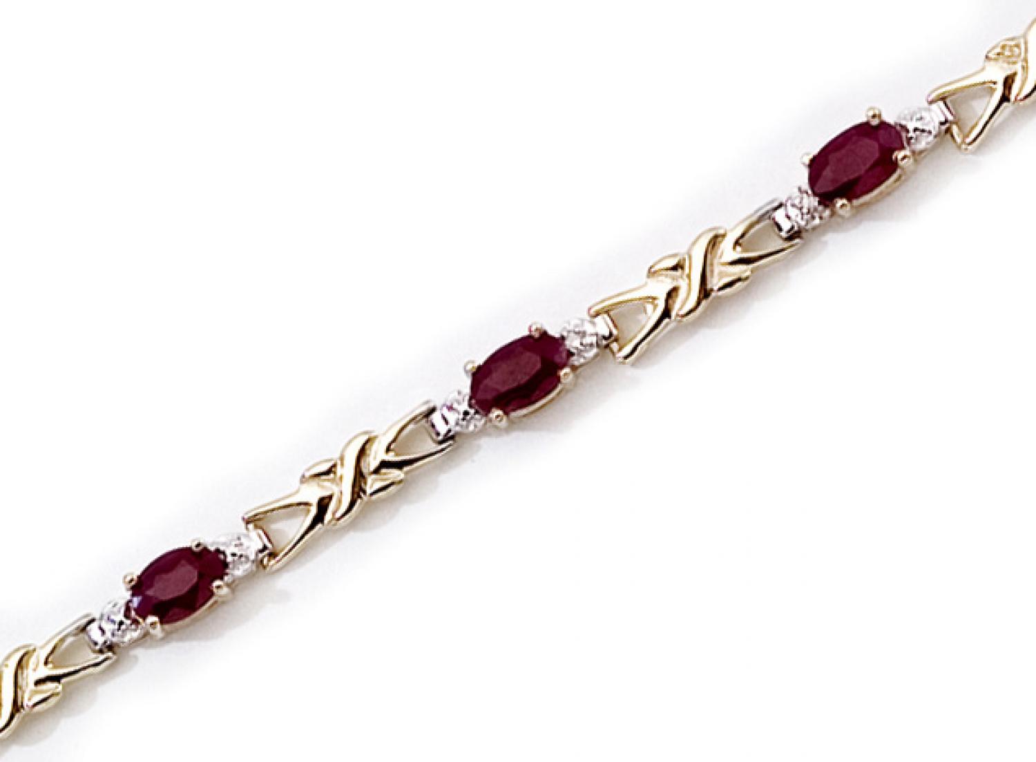 14K Yellow Gold Oval Ruby and Diamond Bracelet