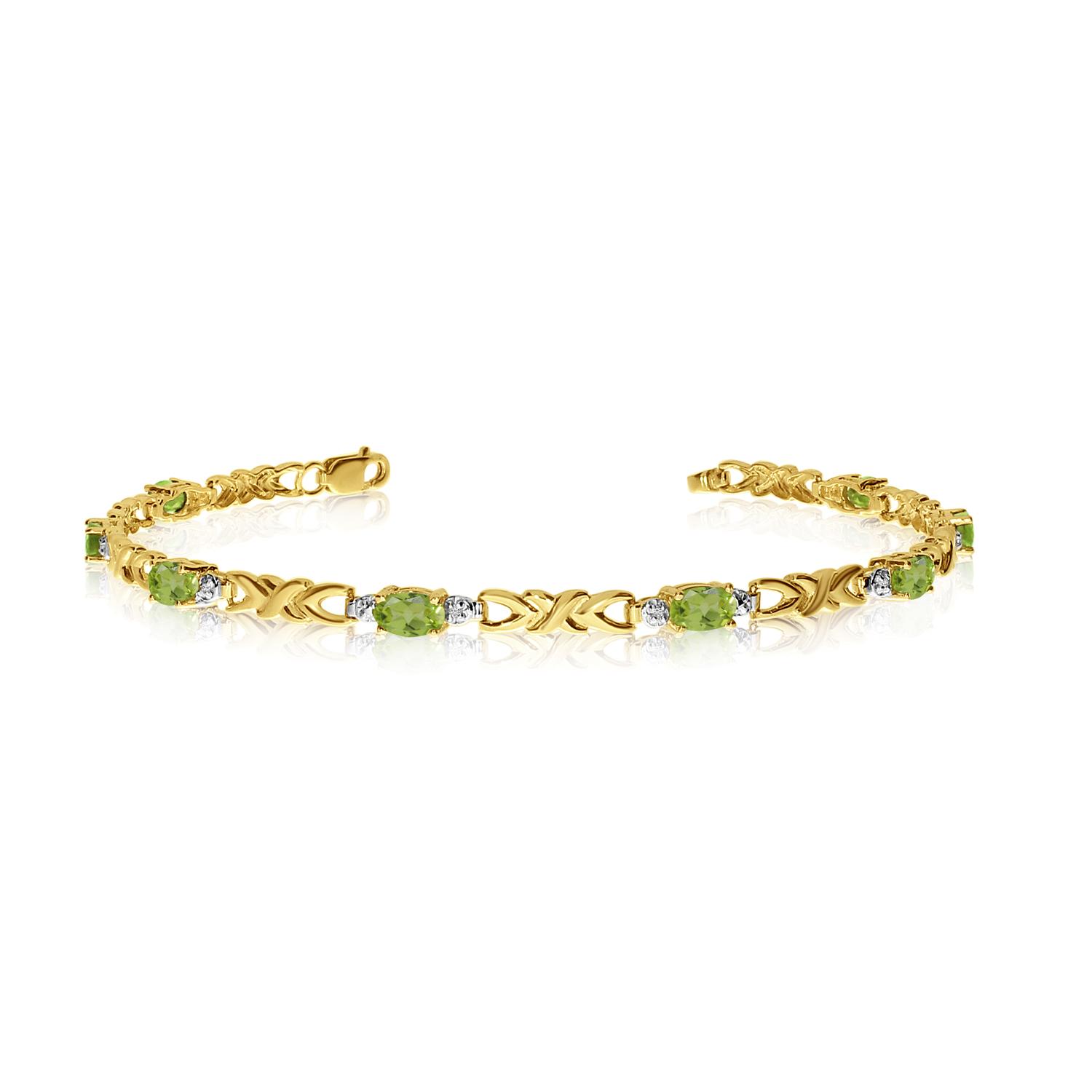 14K Yellow Gold Oval Peridot and Diamond Bracelet