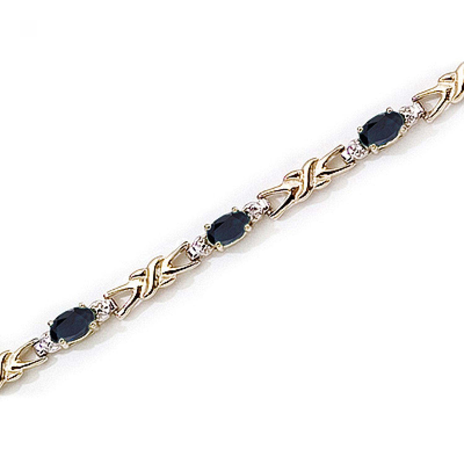 14K Yellow Gold Oval Sapphire and Diamond Bracelet