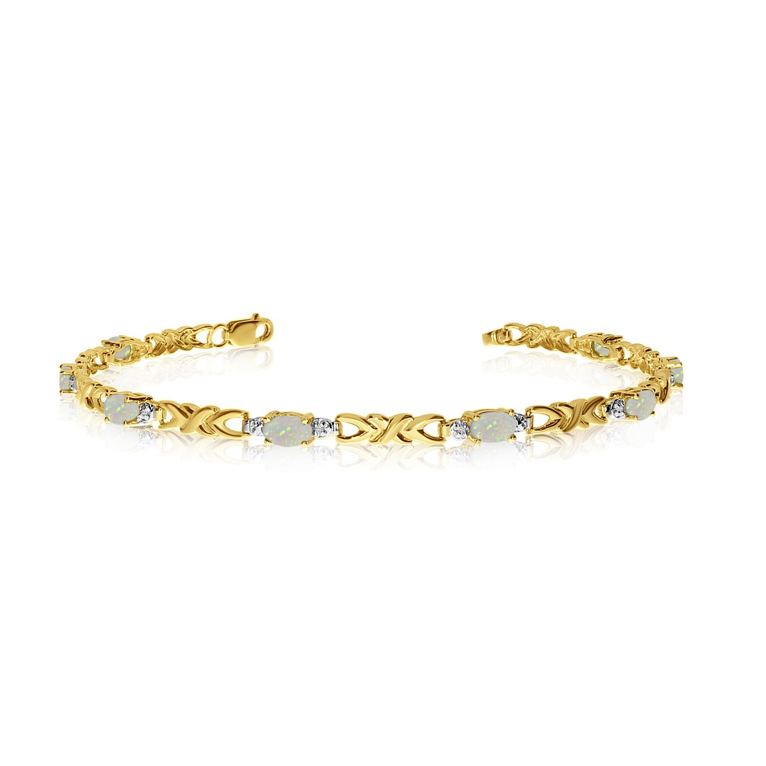 14K Yellow Gold Oval Opal and Diamond Bracelet