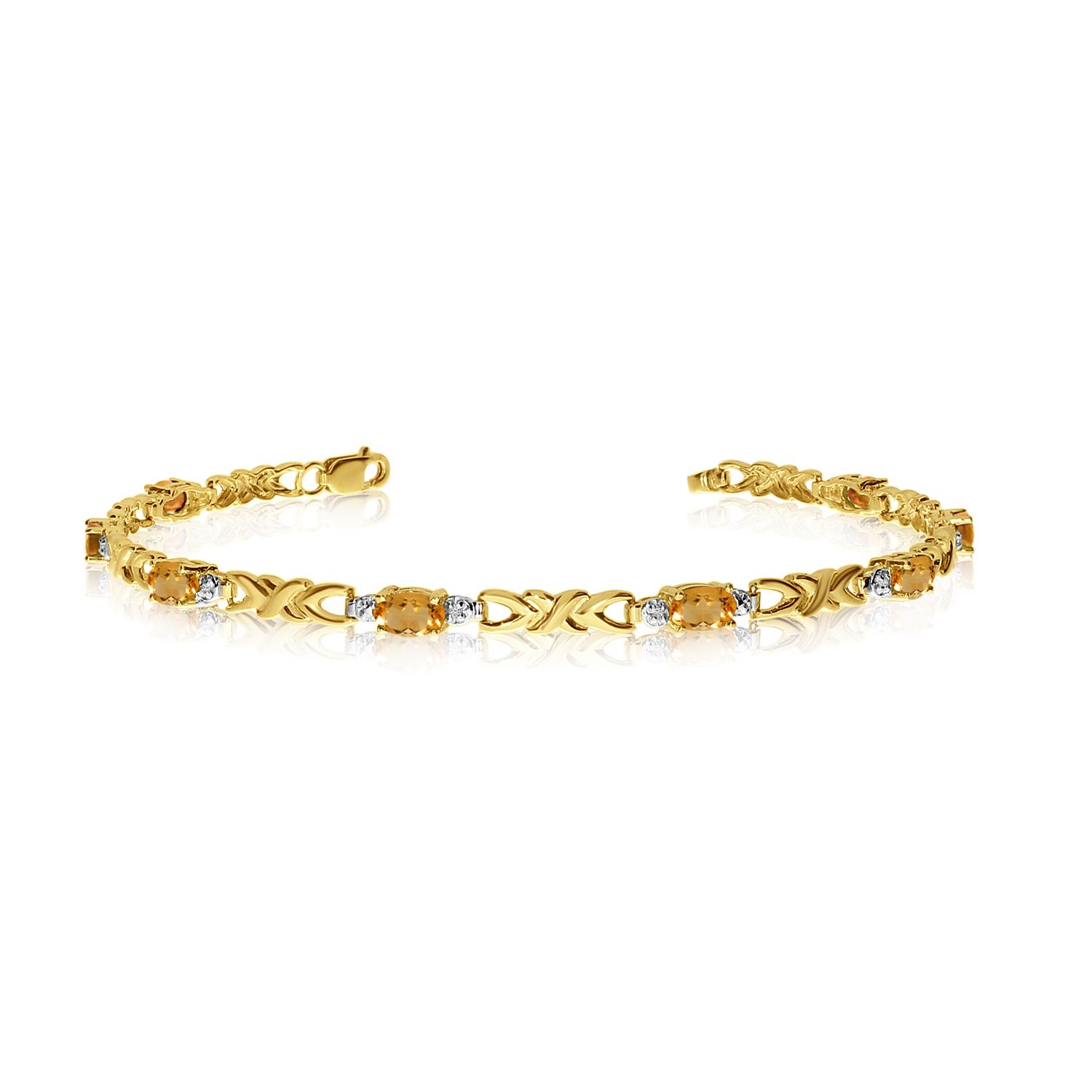 14K Yellow Gold Oval Citrine and Diamond Bracelet