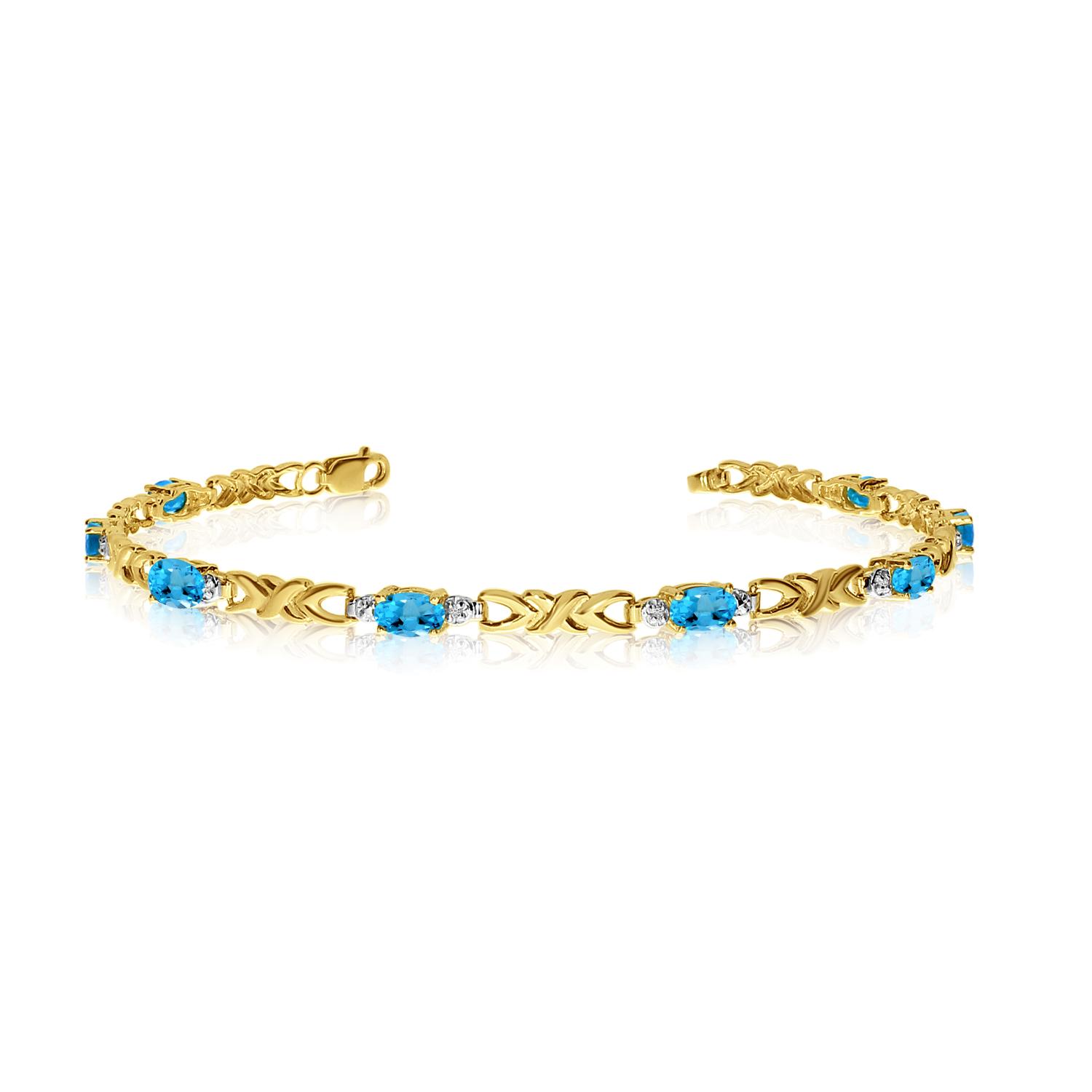 14K Yellow Gold Oval Blue Topaz and Diamond Bracelet