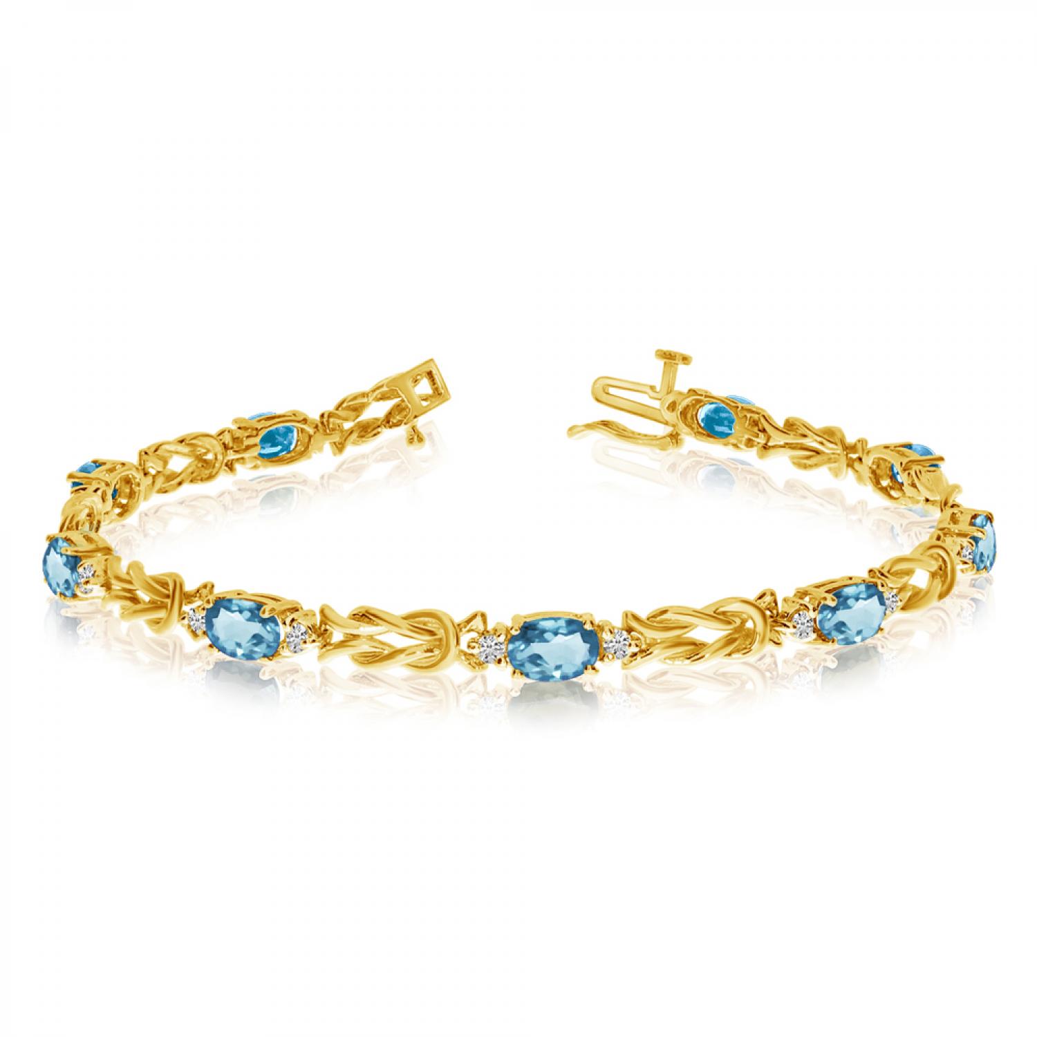 14K Yellow Gold Oval Aquamarine and Diamond Bracelet