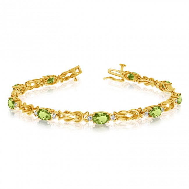 14K Yellow Gold Oval Peridot and Diamond Bracelet