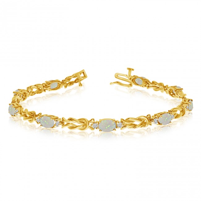 14K Yellow Gold Oval Opal and Diamond Bracelet