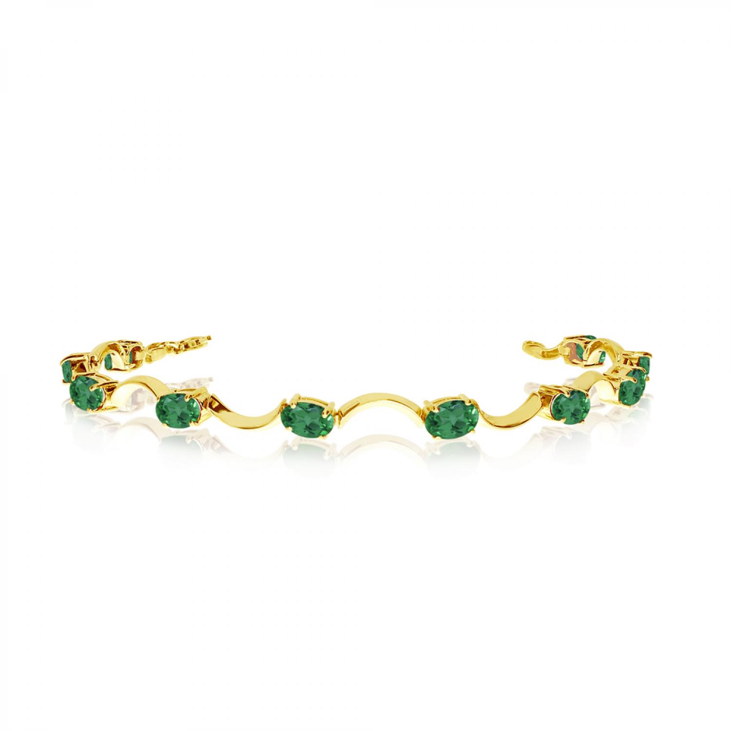 14K Yellow Gold Oval Emerald Bracelet