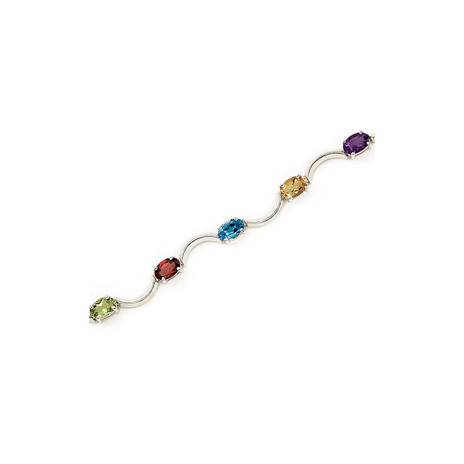 14K White Gold Oval Multi Bracelet