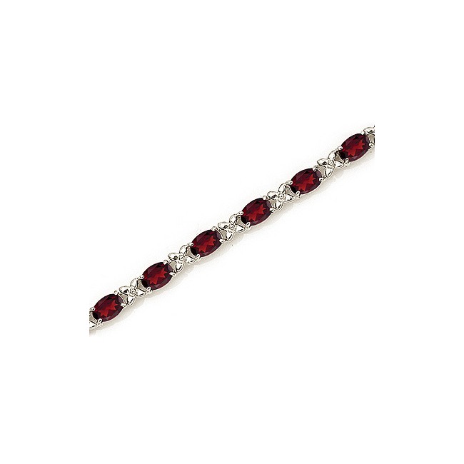 14K White Gold Oval Garnet Bracelet