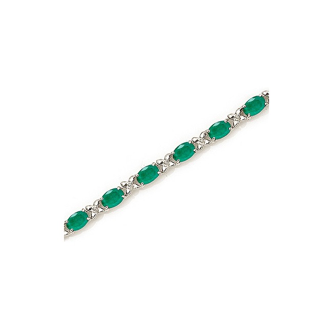 14K White Gold Oval Emerald Bracelet