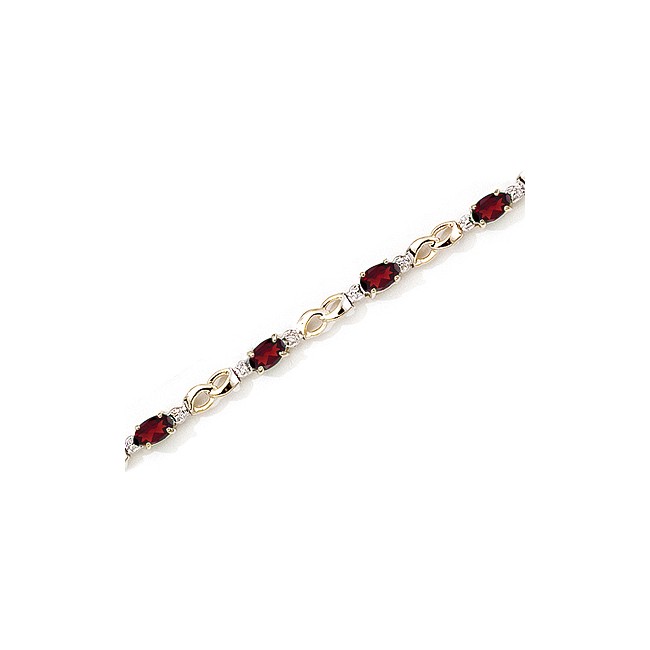 14K Yellow Gold Oval Garnet and Diamond Bracelet