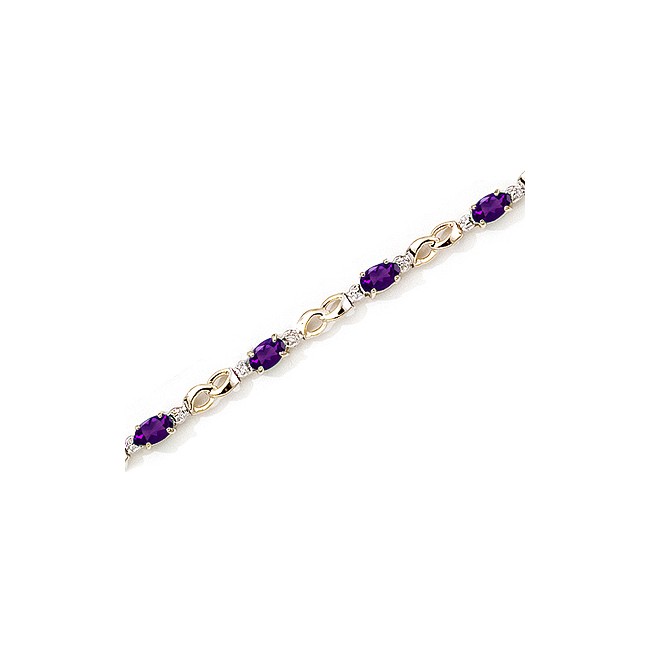 14K Yellow Gold Oval Amethyst and Diamond Bracelet