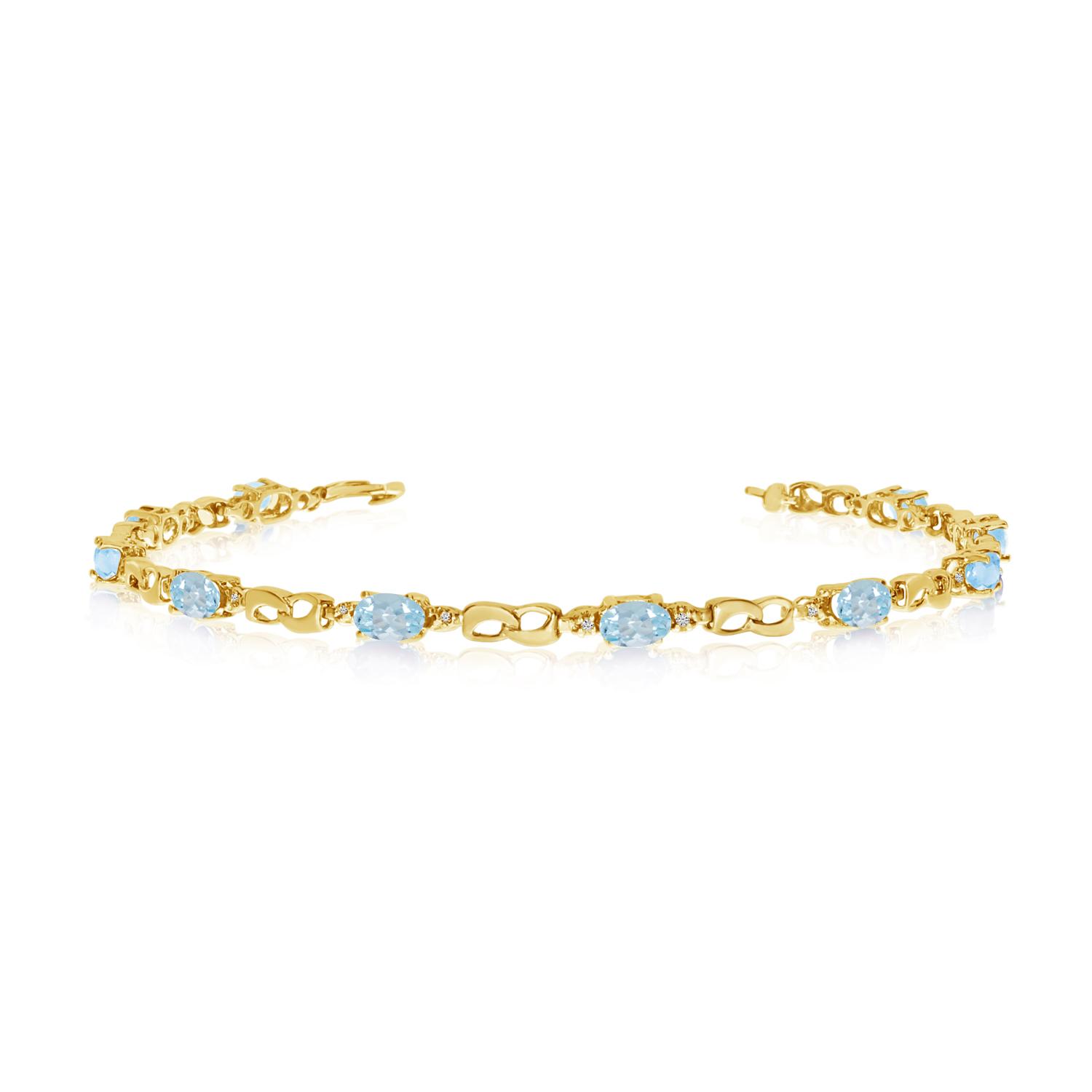 14K Yellow Gold Oval Aquamarine and Diamond Bracelet