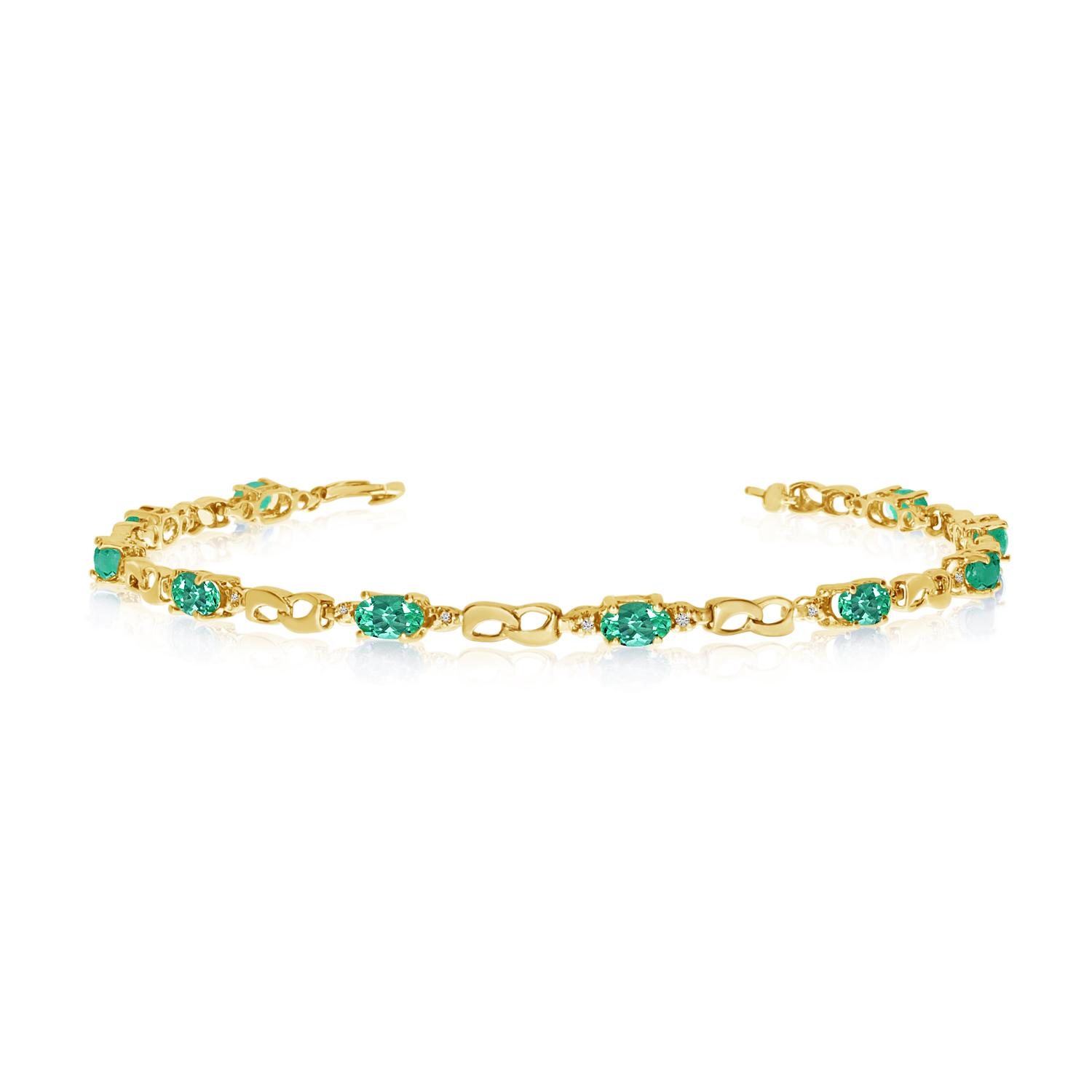 14K Yellow Gold Oval Emerald and Diamond Bracelet