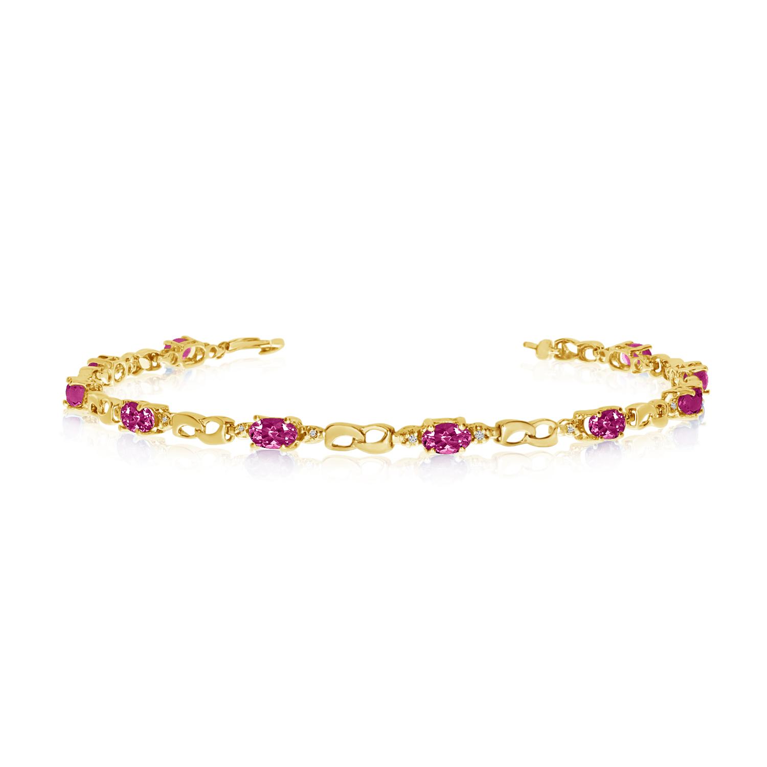 14K Yellow Gold Oval Ruby and Diamond Bracelet