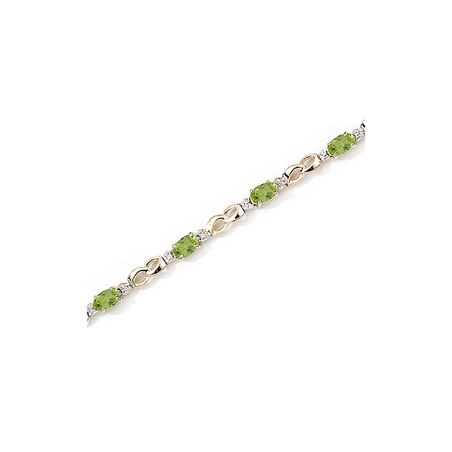 14K Yellow Gold Oval Peridot and Diamond Bracelet