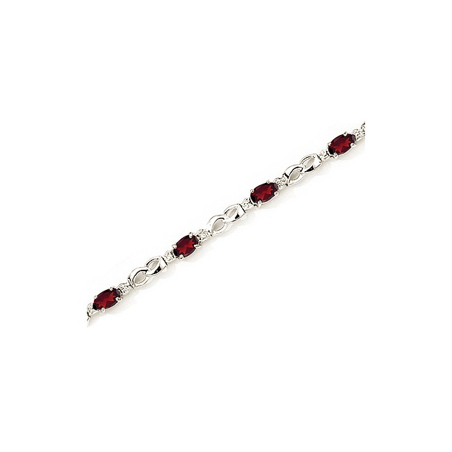 14K White Gold Oval Garnet and Diamond Bracelet