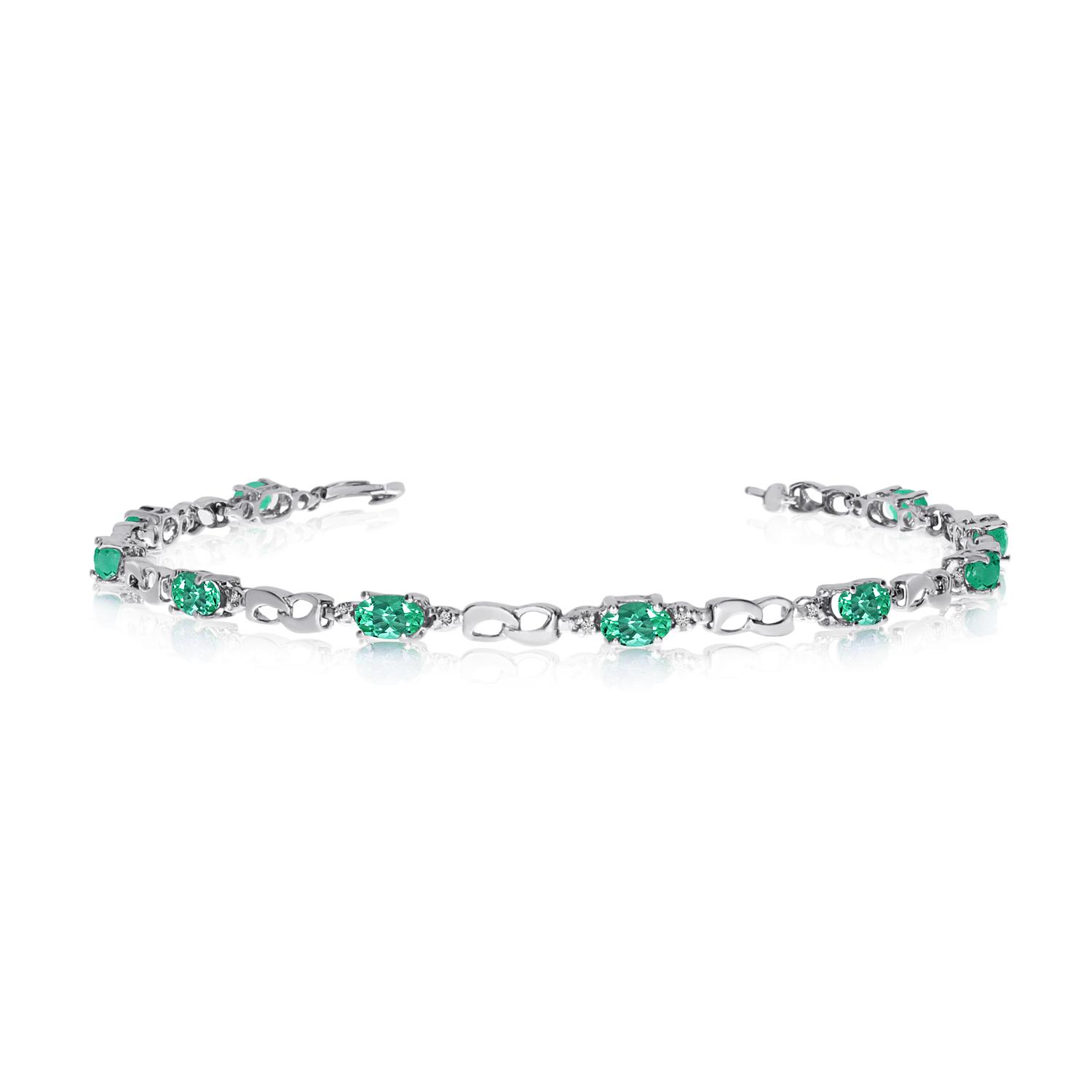 14K White Gold Oval Emerald and Diamond Bracelet