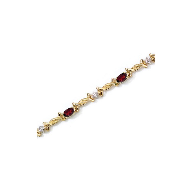 14K Yellow Gold Oval Garnet and Diamond Bracelet