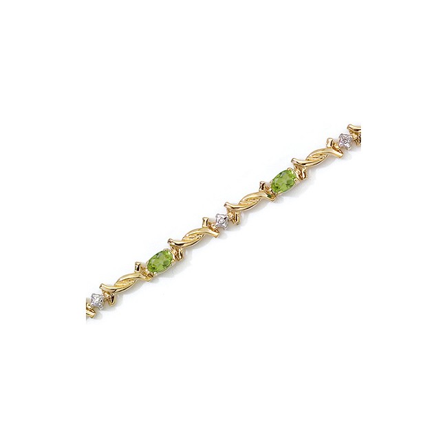 14K Yellow Gold Oval Peridot and Diamond Bracelet