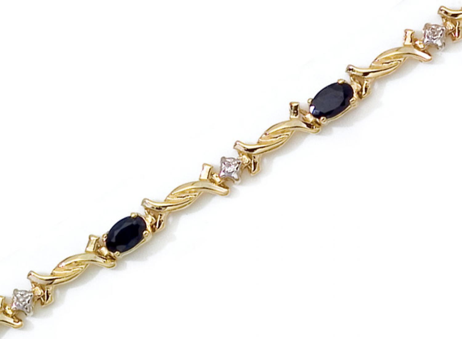 14K Yellow Gold Oval Sapphire and Diamond Bracelet