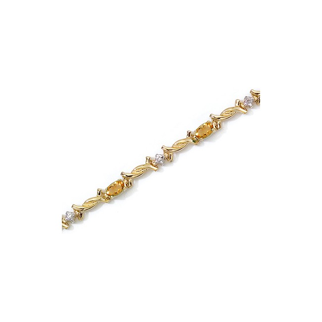 14K Yellow Gold Oval Citrine and Diamond Bracelet