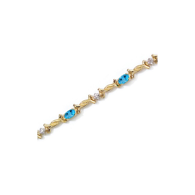 14K Yellow Gold Oval Blue Topaz and Diamond Bracelet