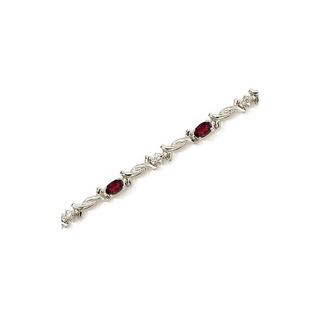 14K White Gold Oval Garnet and Diamond Bracelet