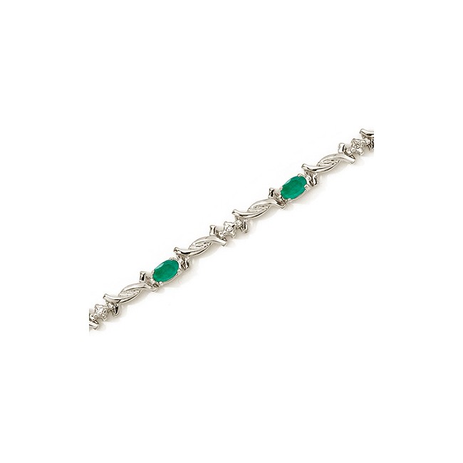 14K White Gold Oval Emerald and Diamond Bracelet