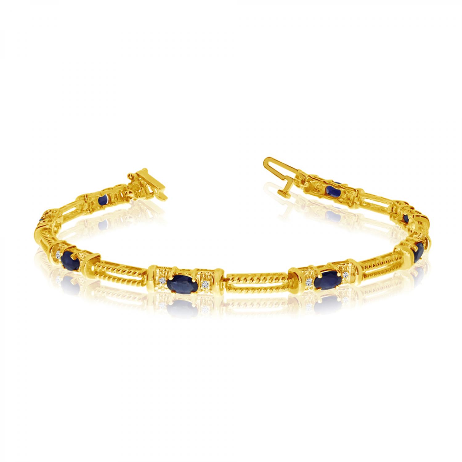 10K Yellow Gold Oval Sapphire and Diamond Bracelet