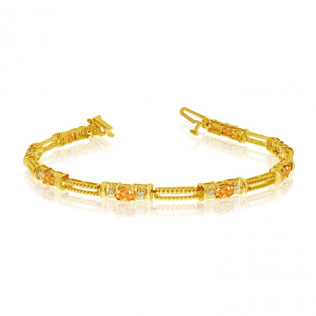 14K Yellow Gold Oval Citrine and Diamond Bracelet