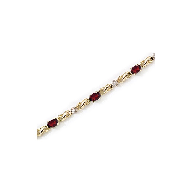 14K Yellow Gold Oval Garnet and Diamond Bracelet