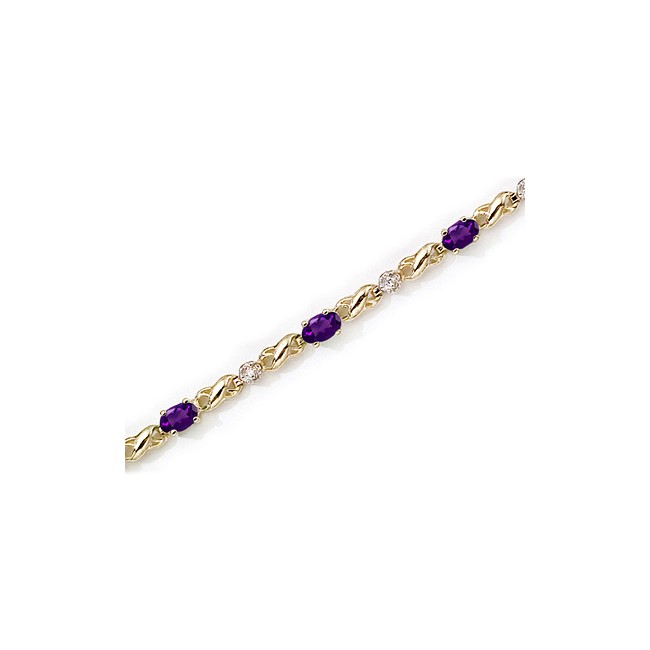 14K Yellow Gold Oval Amethyst and Diamond Bracelet